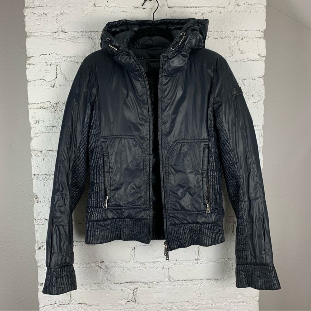 Add Down European Dark Blue Puffer Hooded Coat Jacket 4